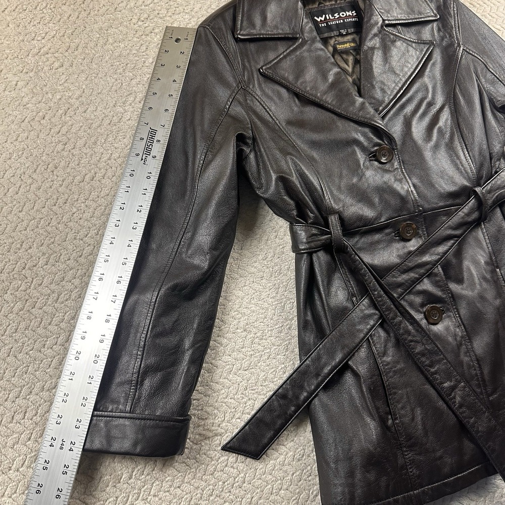 Wilsons‎ Leather Jacket Women's Medium Dark Brown Mid Belted Boho Chic 90's Y2K - Picture 10 of 16